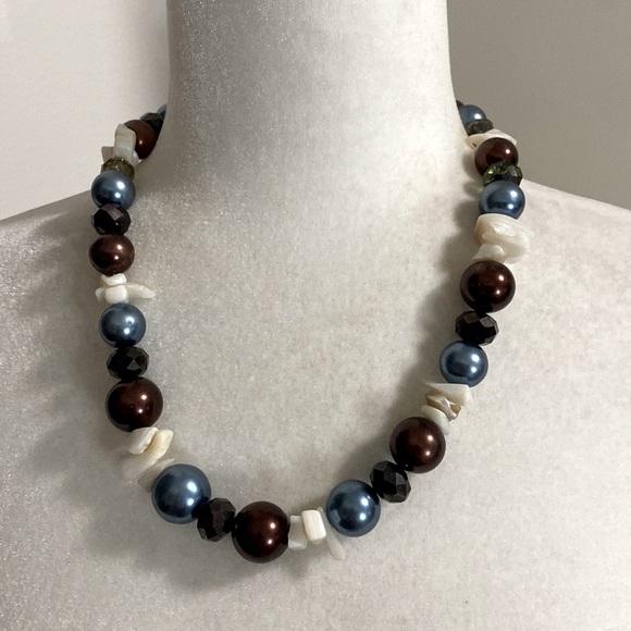 Hand Crafted Seashell Copper Blue Bronze Sparkle Vintage Bohemian Necklace - Picture 8 of 16